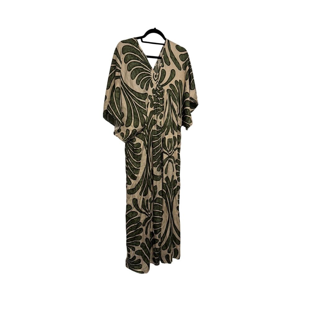 Botanical green and cream maxi dress